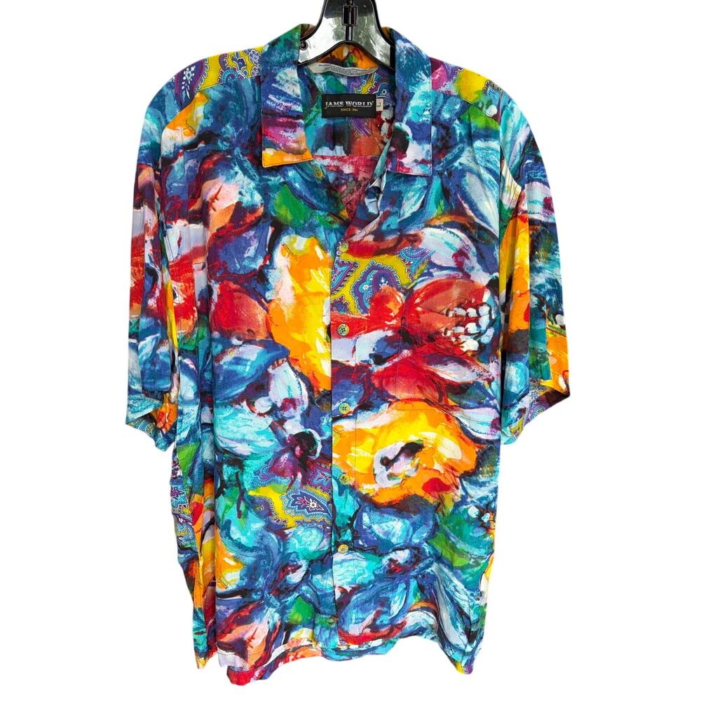 Jams World Men’s Hawaiian Shirt 100% Crushed Japanese Rayon Size Large